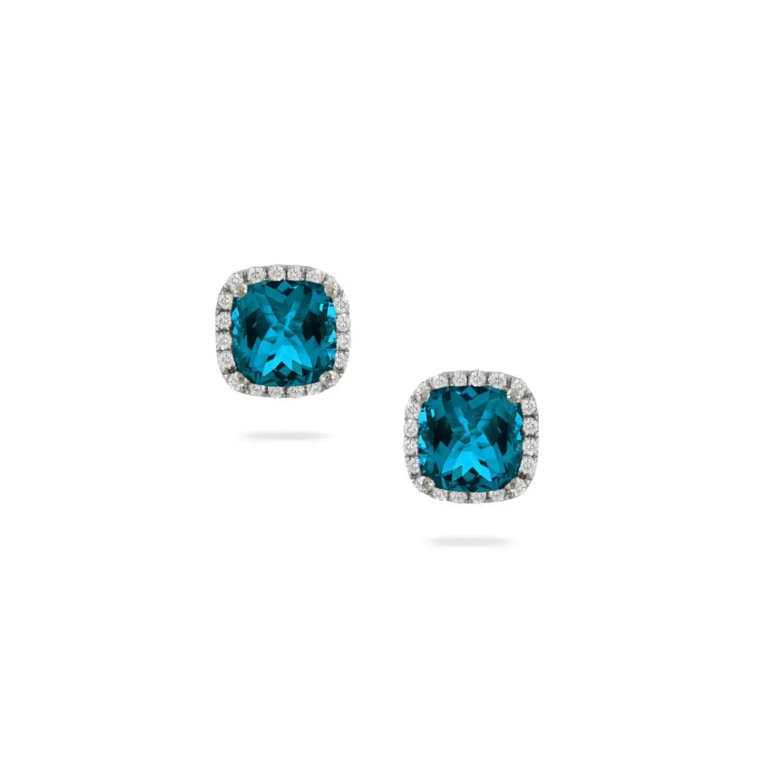 18kt White Gold London Blue Topaz and Diamond Stud Earrings