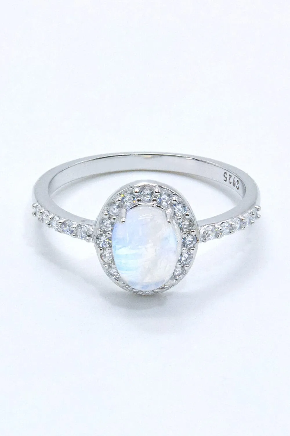 925 Sterling Silver Natural Moonstone Halo Ring