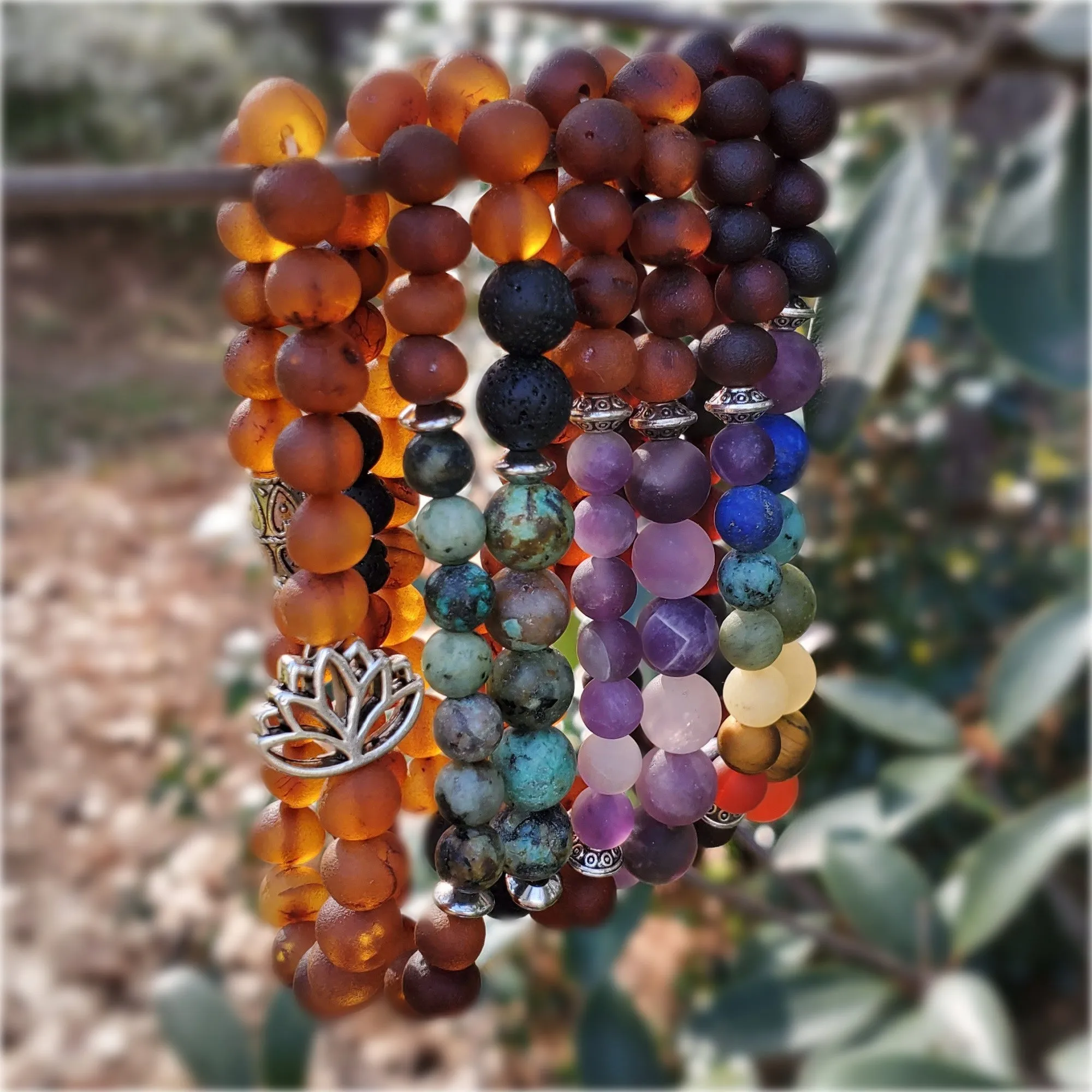 Adults | Lotus Flower   Raw Cognac Amber Bracelet