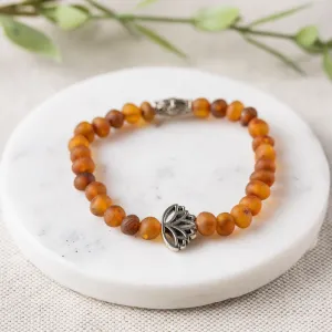 Adults | Lotus Flower   Raw Cognac Amber Bracelet