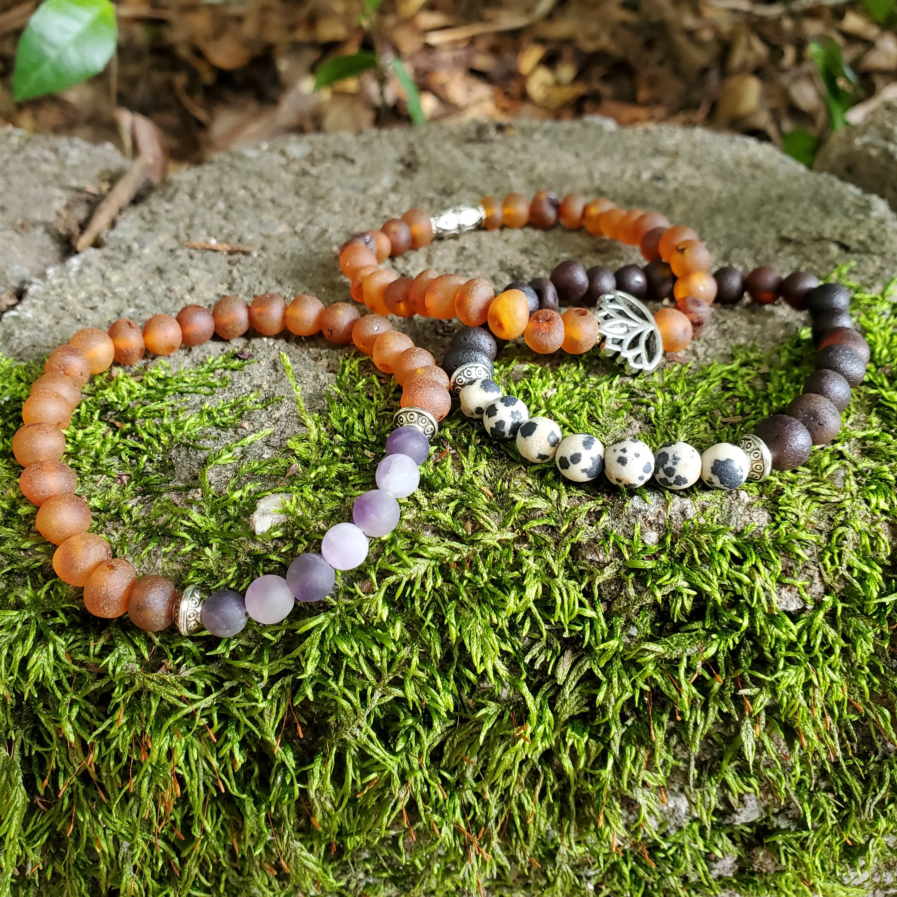 Adults | Lotus Flower   Raw Cognac Amber Bracelet