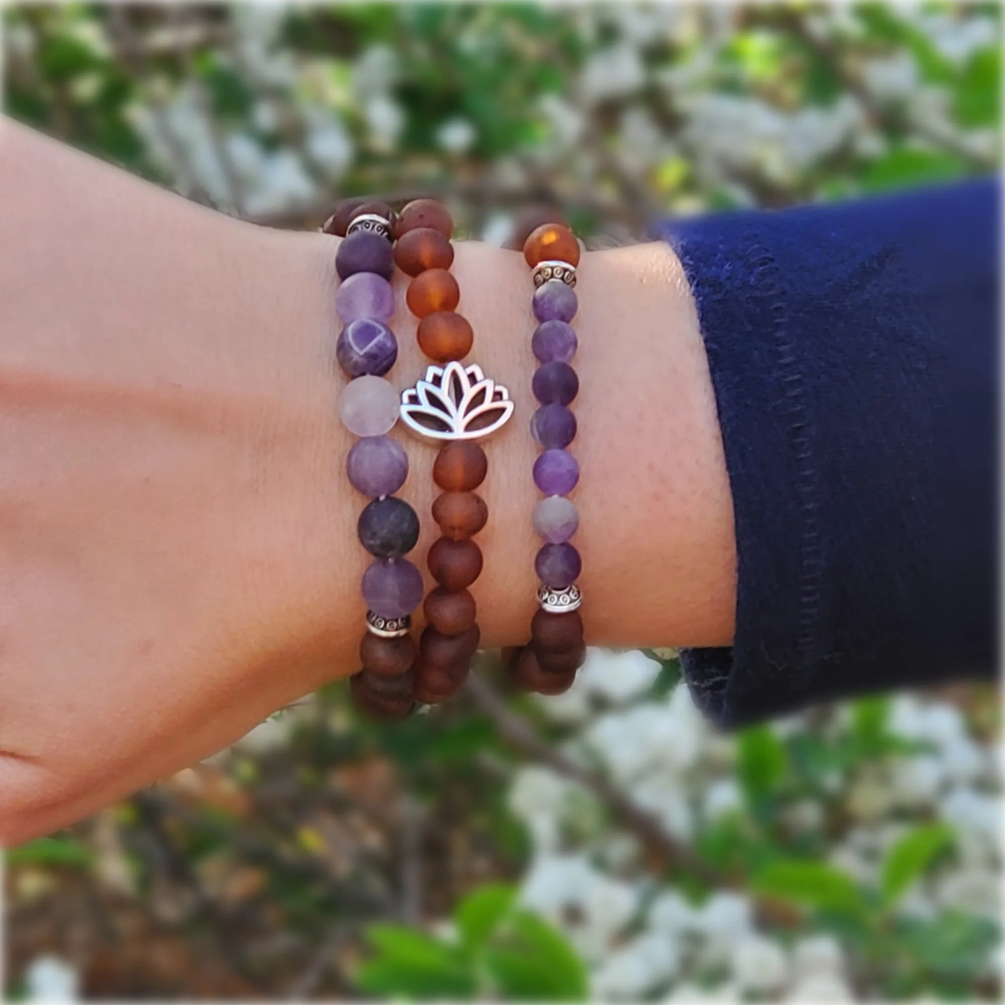 Adults | Lotus Flower   Raw Cognac Amber Bracelet