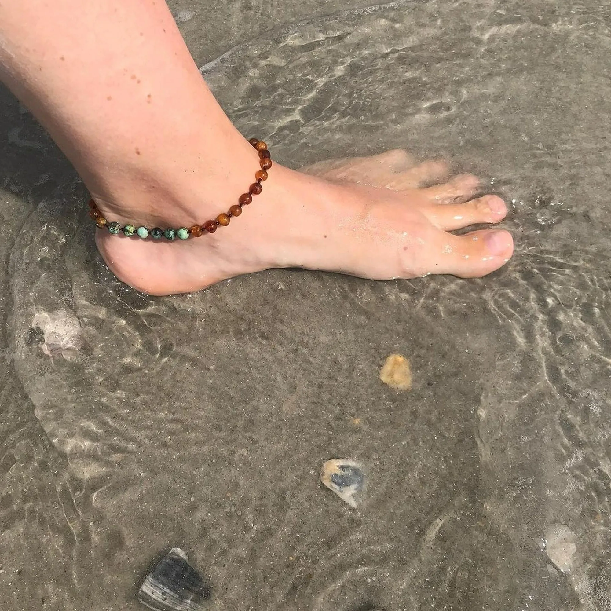 Adults | Malachite Mix   Raw Cognac Amber Anklet