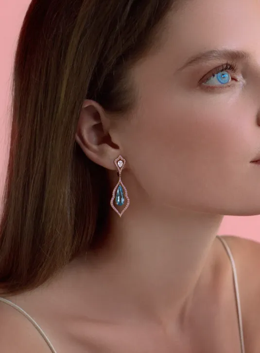 Argyle Pink Diamond and Aquamarine Decorative Drop Earrings