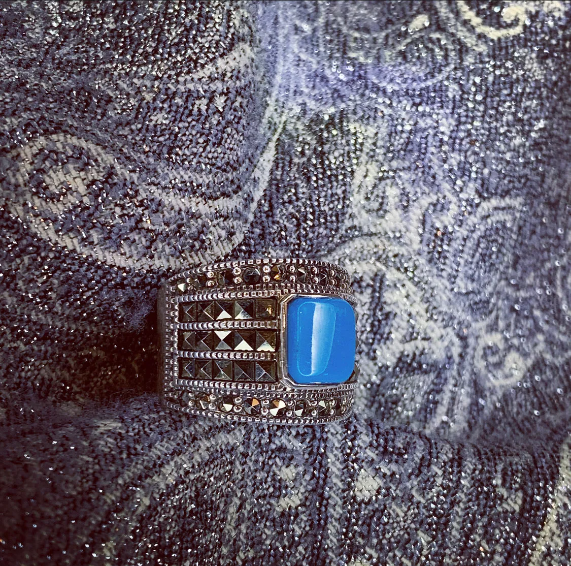 Art Deco Ring Silver Turquoise Marcasite