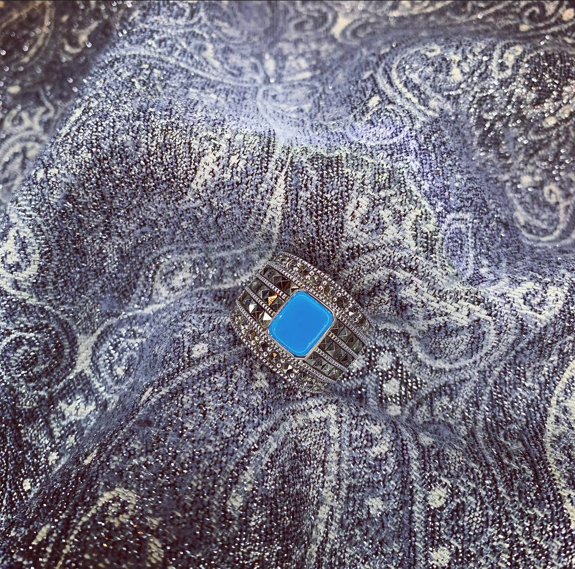 Art Deco Ring Silver Turquoise Marcasite
