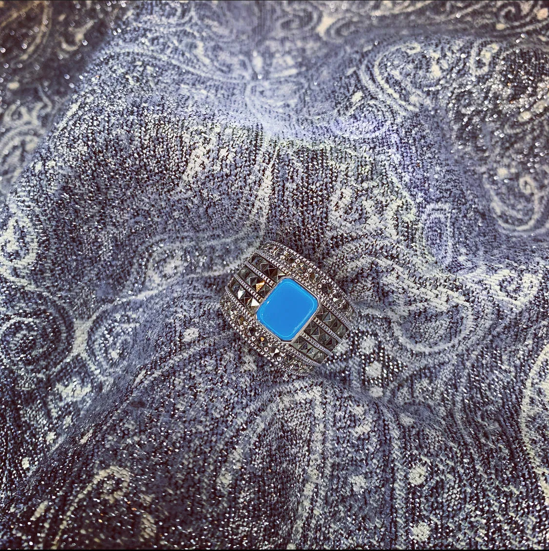 Art Deco Ring Silver Turquoise Marcasite