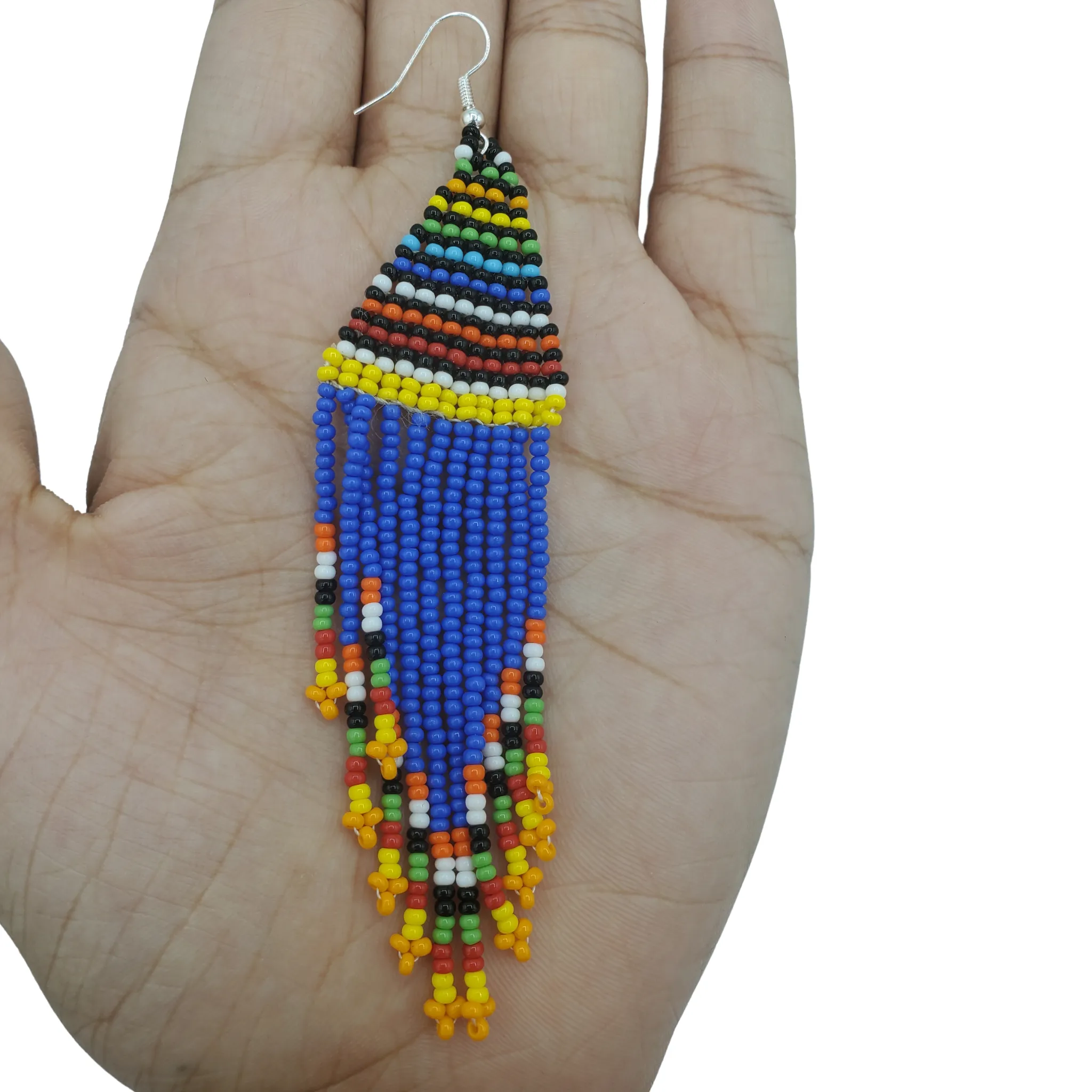 Beaded Tribal Earrings, Blue