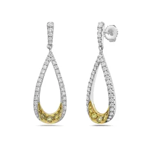 Charles Krypell Yellow and White Round Diamond Pastel Teardrop Dangle Earrings