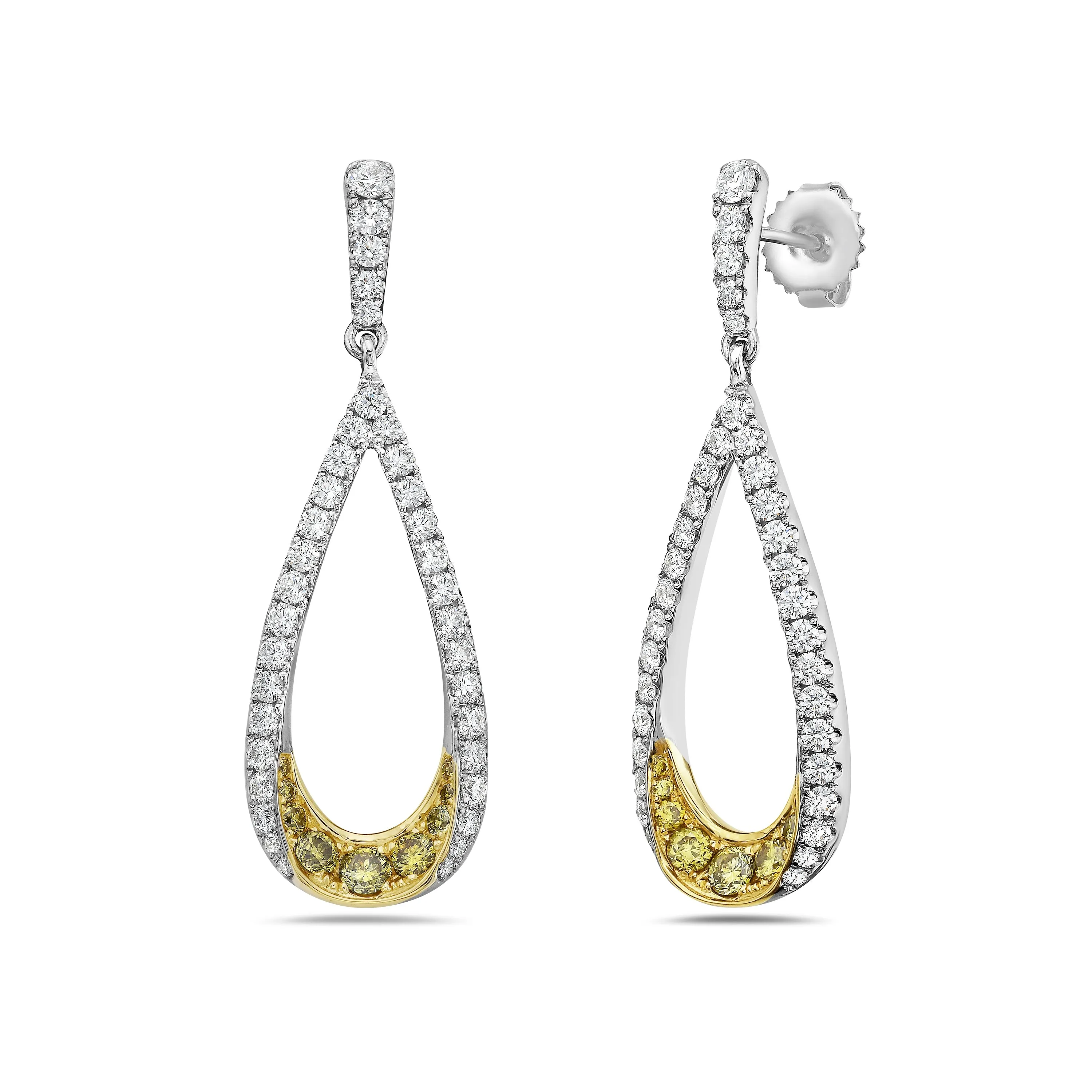 Charles Krypell Yellow and White Round Diamond Pastel Teardrop Dangle Earrings