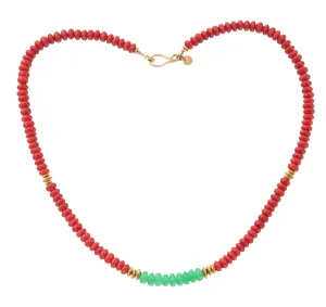 Coral, Chrysoprase & High Karat Gold Beaded Necklace