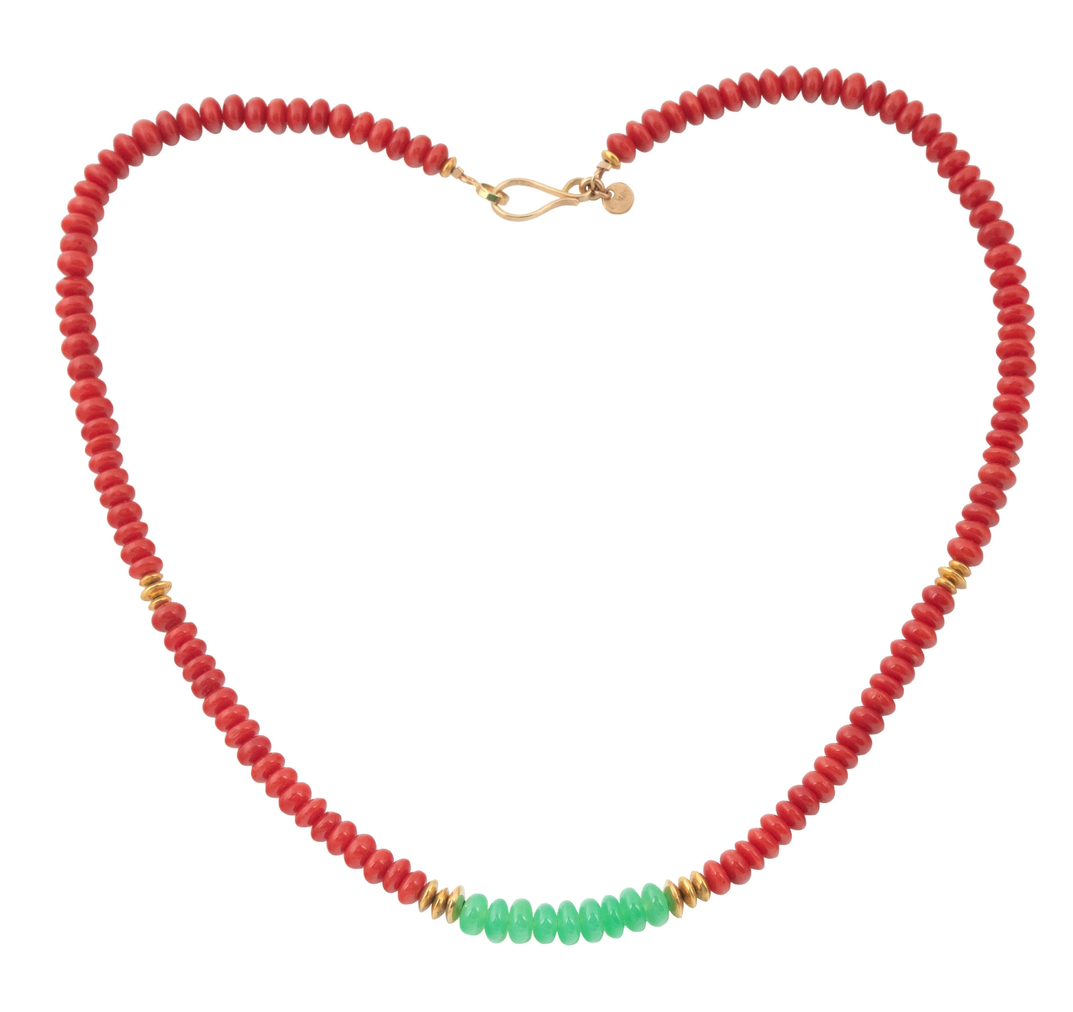 Coral, Chrysoprase & High Karat Gold Beaded Necklace