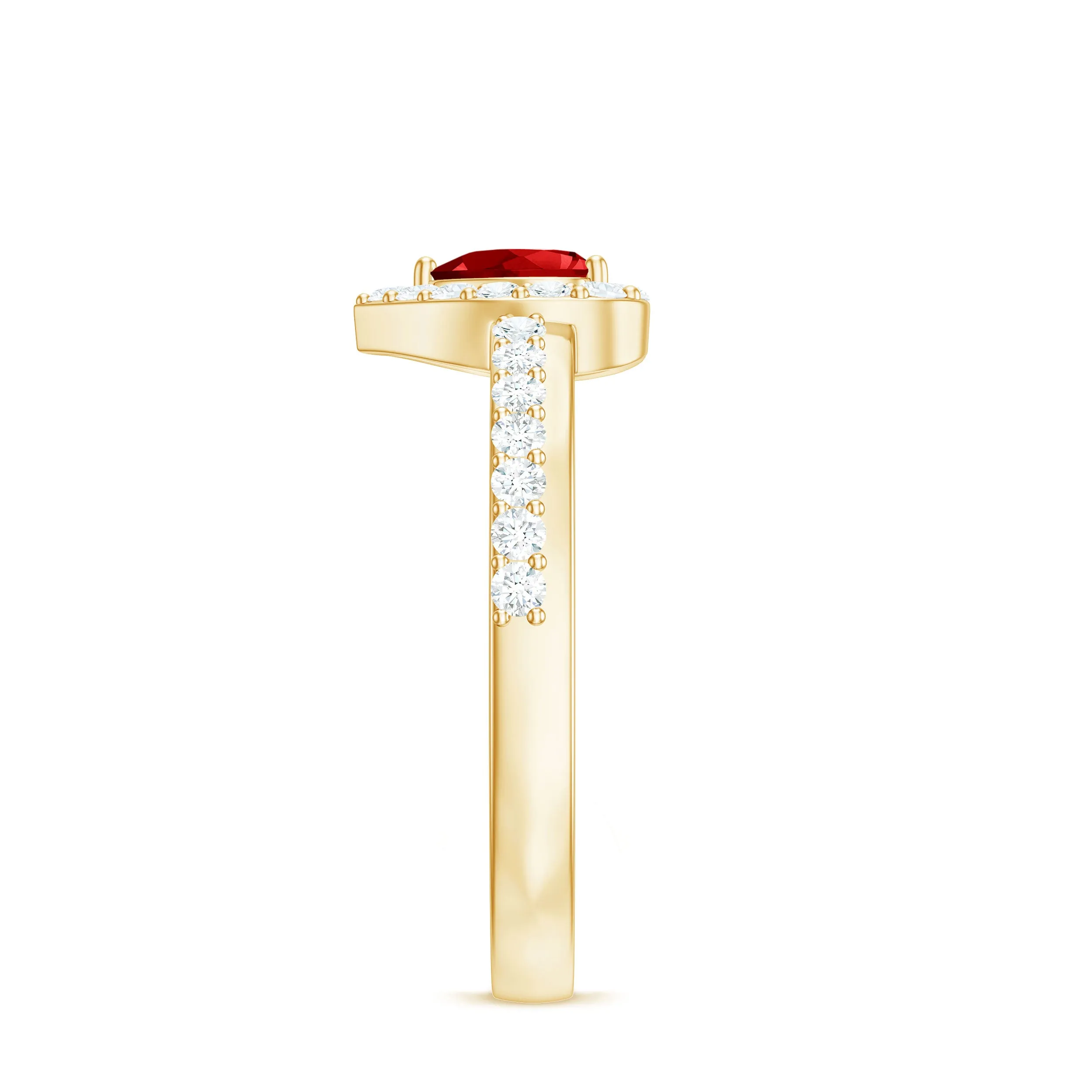 Created Ruby Heart Promise Ring with Diamond Halo