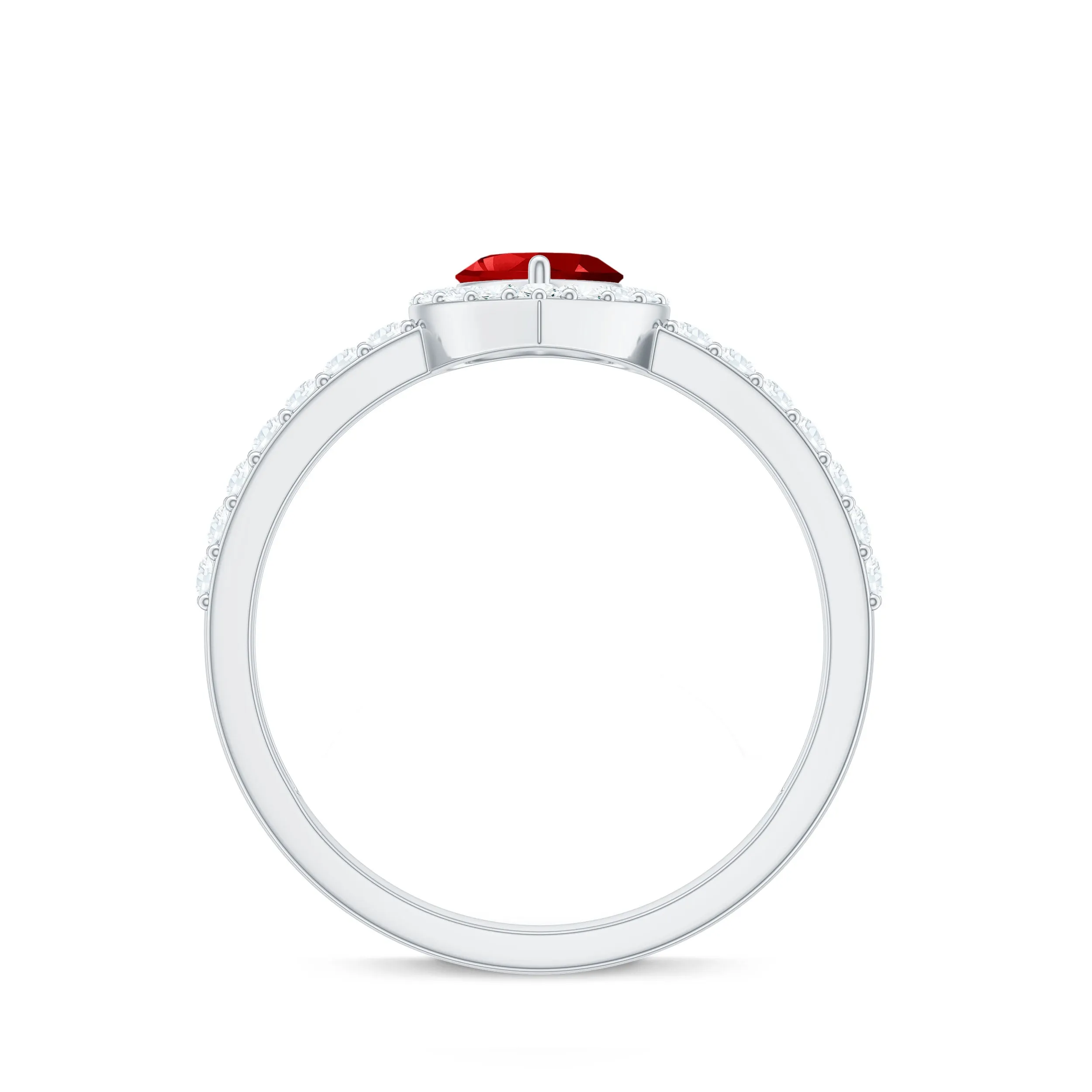 Created Ruby Heart Promise Ring with Diamond Halo