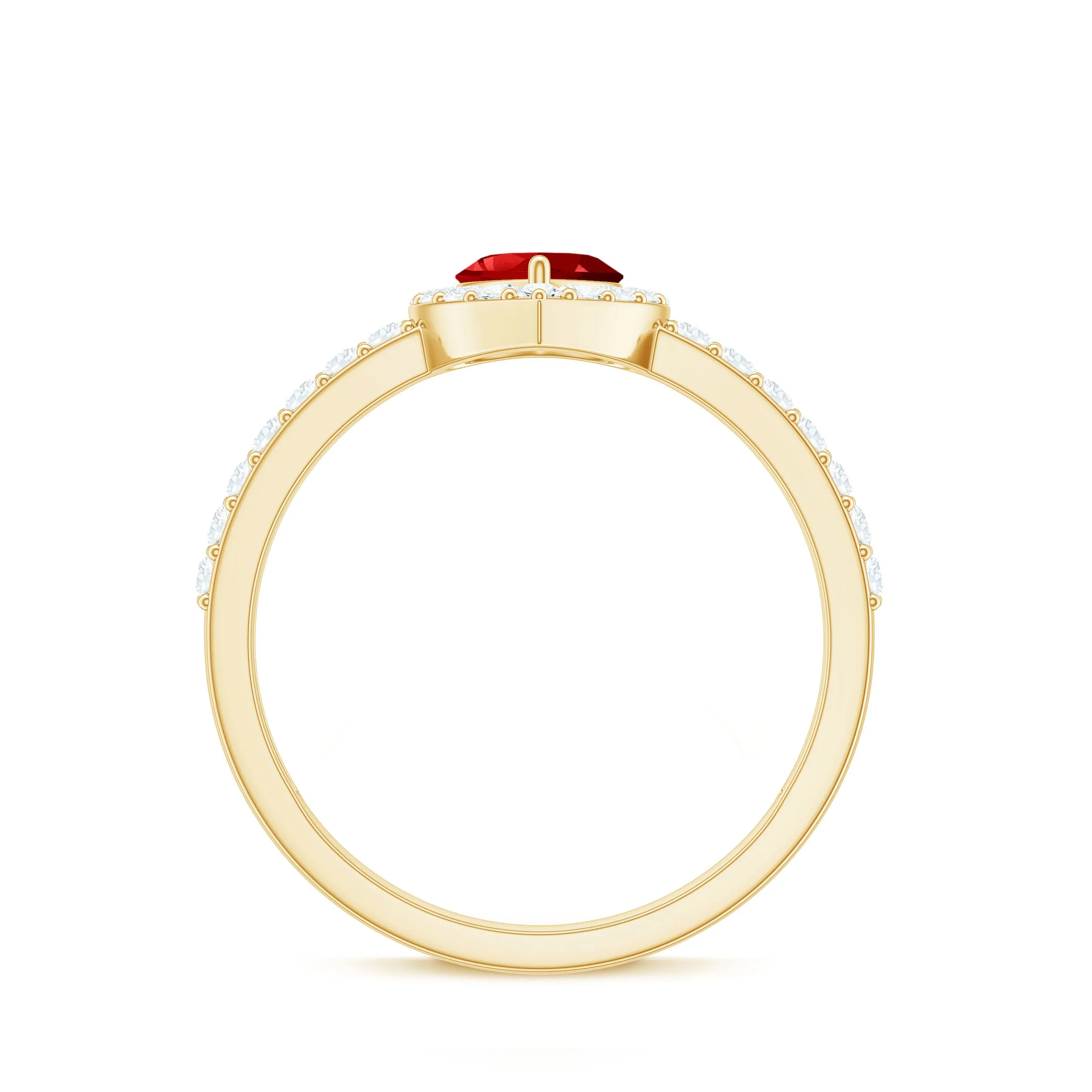 Created Ruby Heart Promise Ring with Diamond Halo