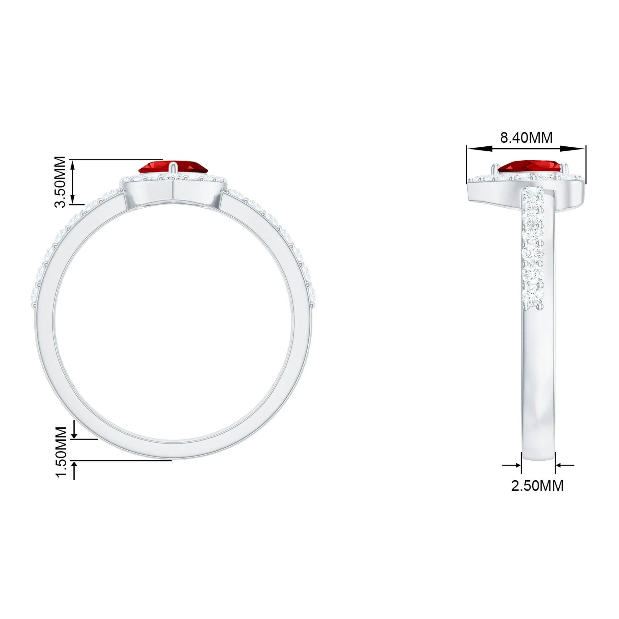 Created Ruby Heart Promise Ring with Diamond Halo