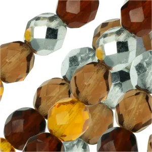 Czech Fire Polished Glass Beads, Faceted Round 8mm, Wheatberry Mix (50 Pieces)