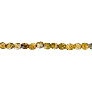 Czech Glass 4mm Crystal and Amber Mix with Picasso Finish Faceted Round Bead Strand by Raven's Journey