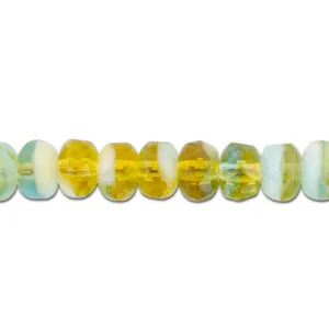 Czech Glass 5 x 3mm Aqua Blue Transparent, Amber Transparent, and Ivory Opaque Mix Rondelle Bead Strand by Raven's Journey