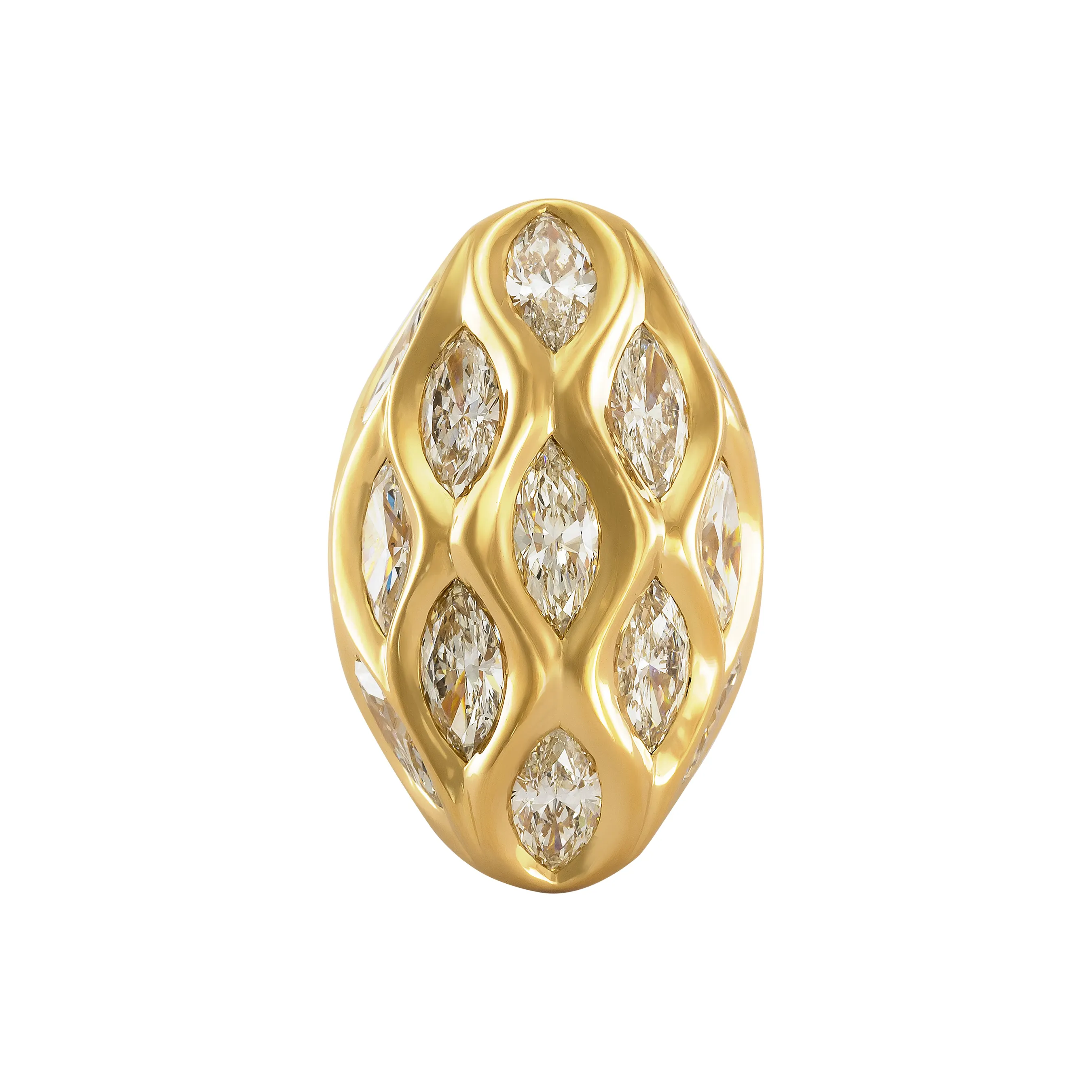 Etho Maria Diamond and Yellow Gold Oval Dome Ring