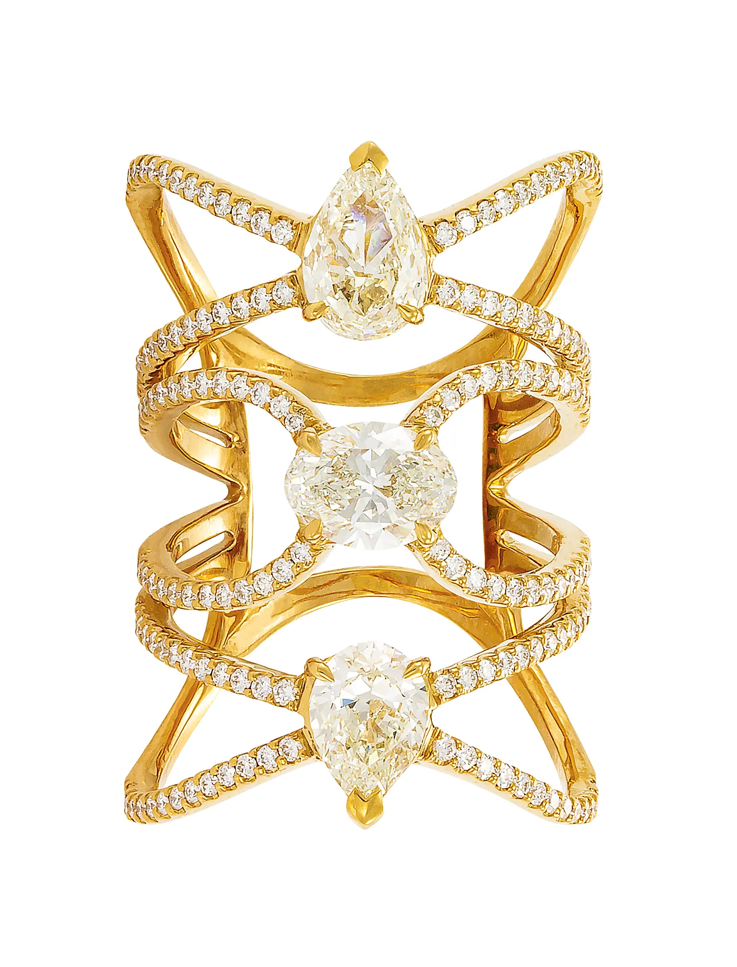 Etho Maria Three Tier White Diamond and Rose Gold Ring