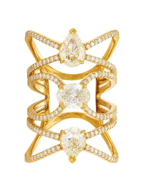 Etho Maria Three Tier White Diamond and Rose Gold Ring