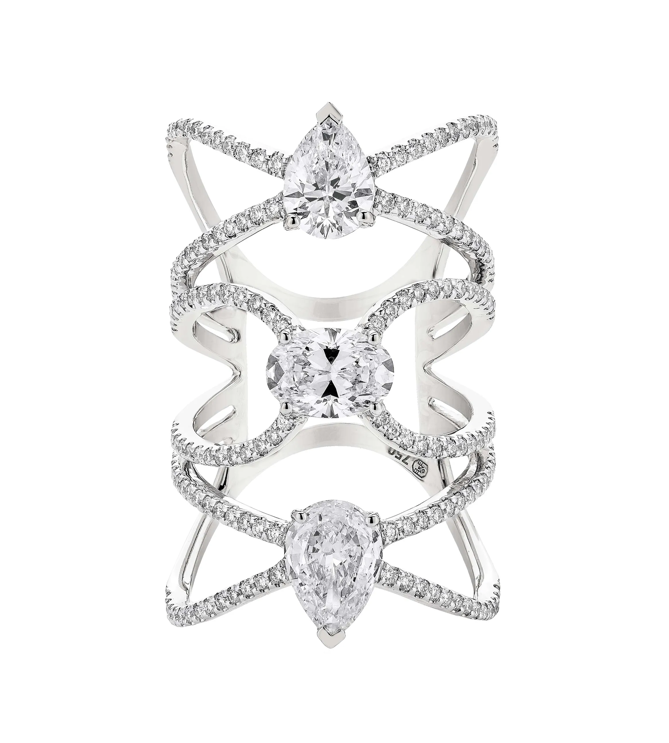 Etho Maria Three Tier White Diamond and White Gold Ring