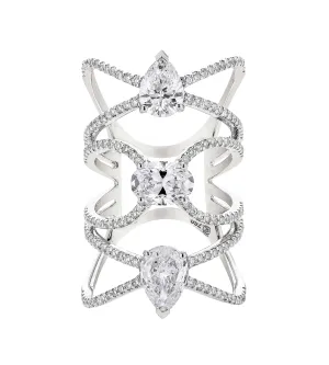Etho Maria Three Tier White Diamond and White Gold Ring