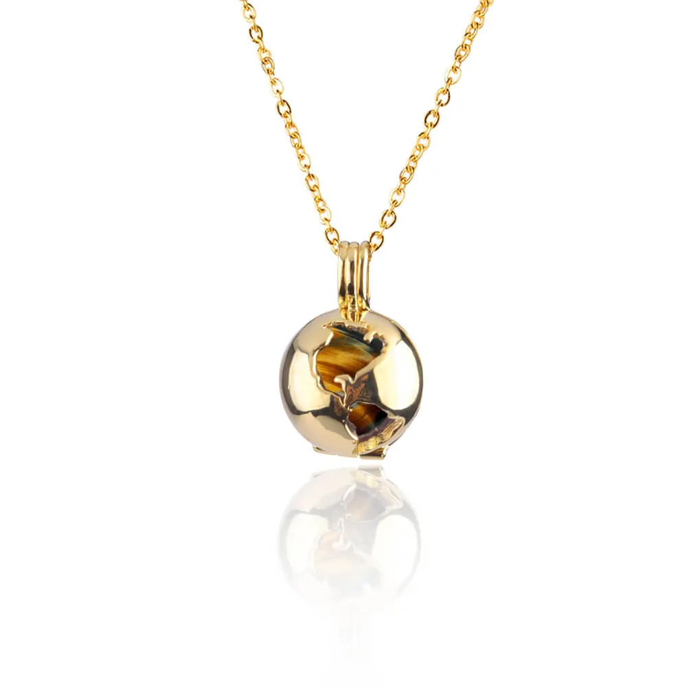 Globe Locket Tiger Eye Stone