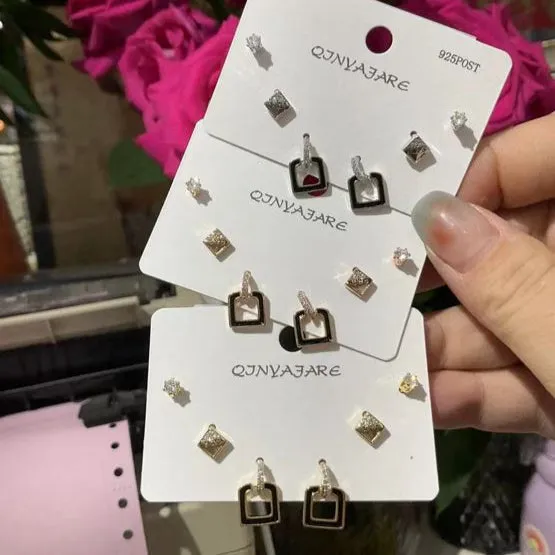 Korean Cubic Zirconia Three Pair Drop Earring