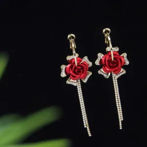 Korean Gold Plated Floral CZ Chain Dangler Earring