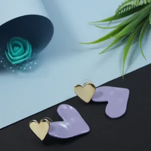 Korean Gold Plated Purple Coloured Flat Heart Shaped Drop Earring
