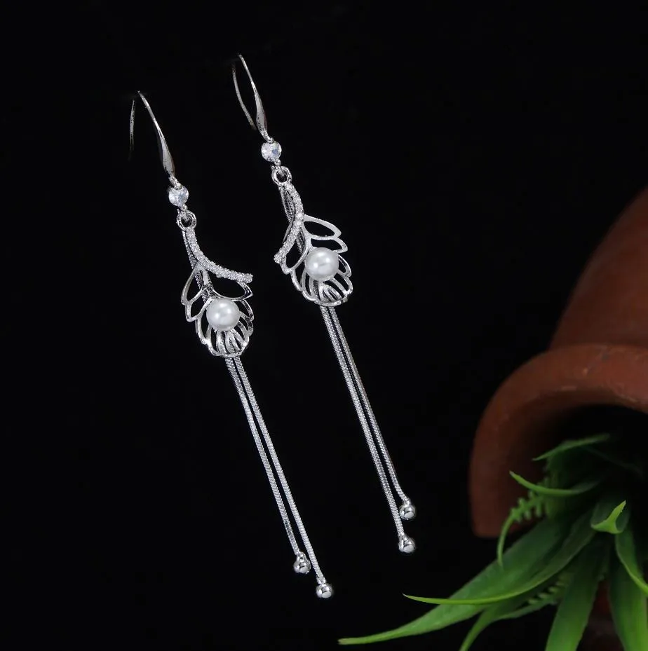 Korean Gold/Silver/Rosegold Plated Hollow Leaf Pearl Dangle Earring