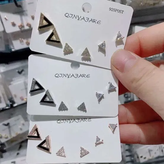 Korean Triangle Cubic Zirconia Three Pair Earring