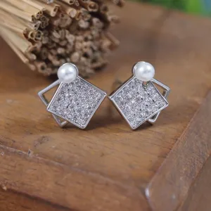 Korean White Stone Square Stud Earring