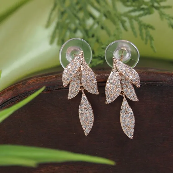 Leaf Design Cubic Zirconia Korean Earring