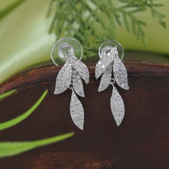 Leaf Design Cubic Zirconia Korean Earring