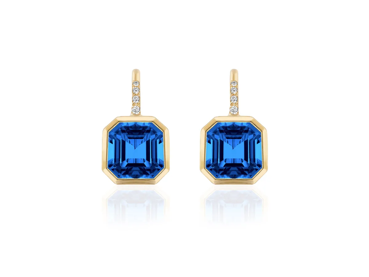 London Blue Topaz Gold Bezel Earrings