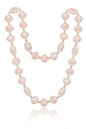 Long Angelskin Coral and Diamond Necklace