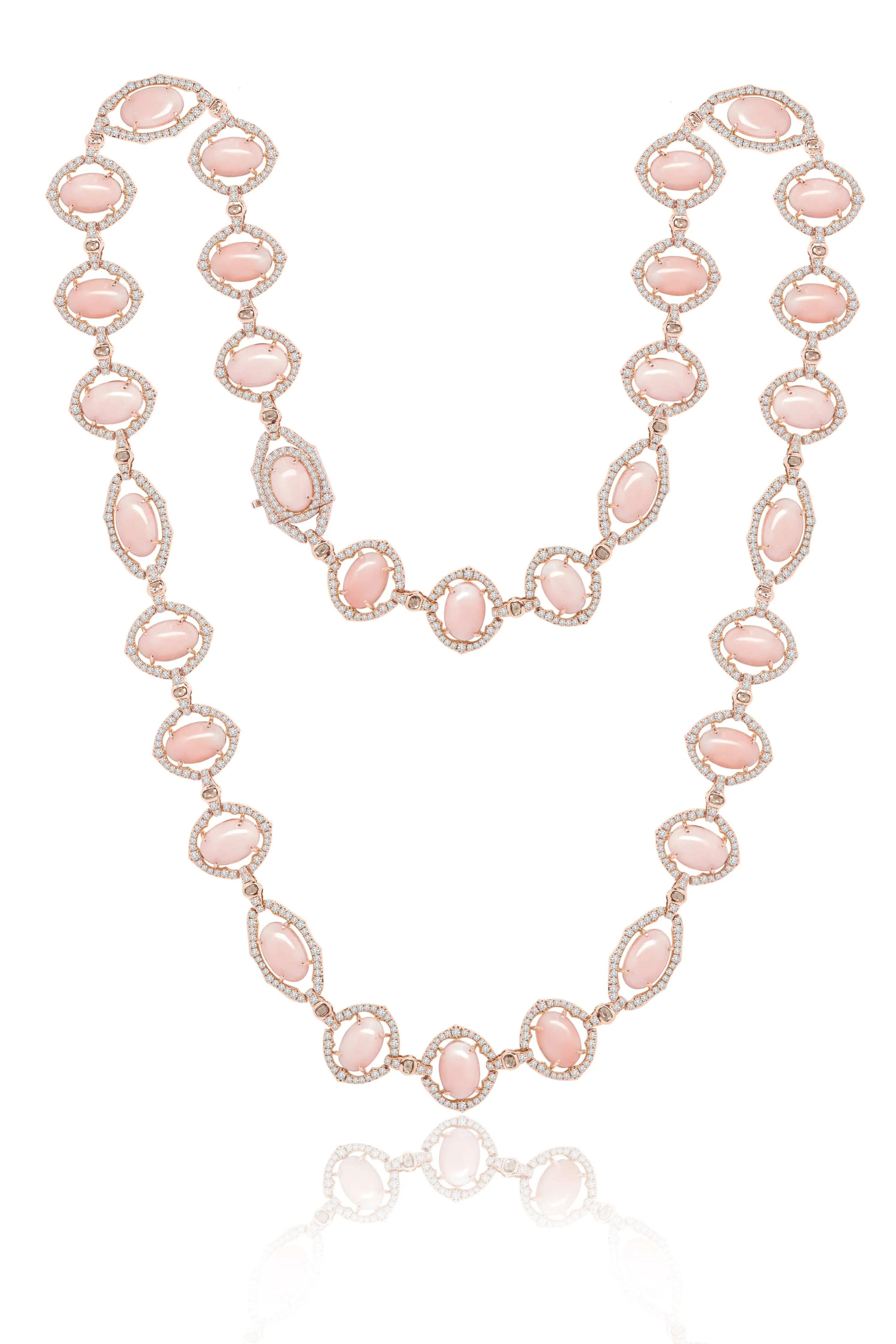 Long Angelskin Coral and Diamond Necklace