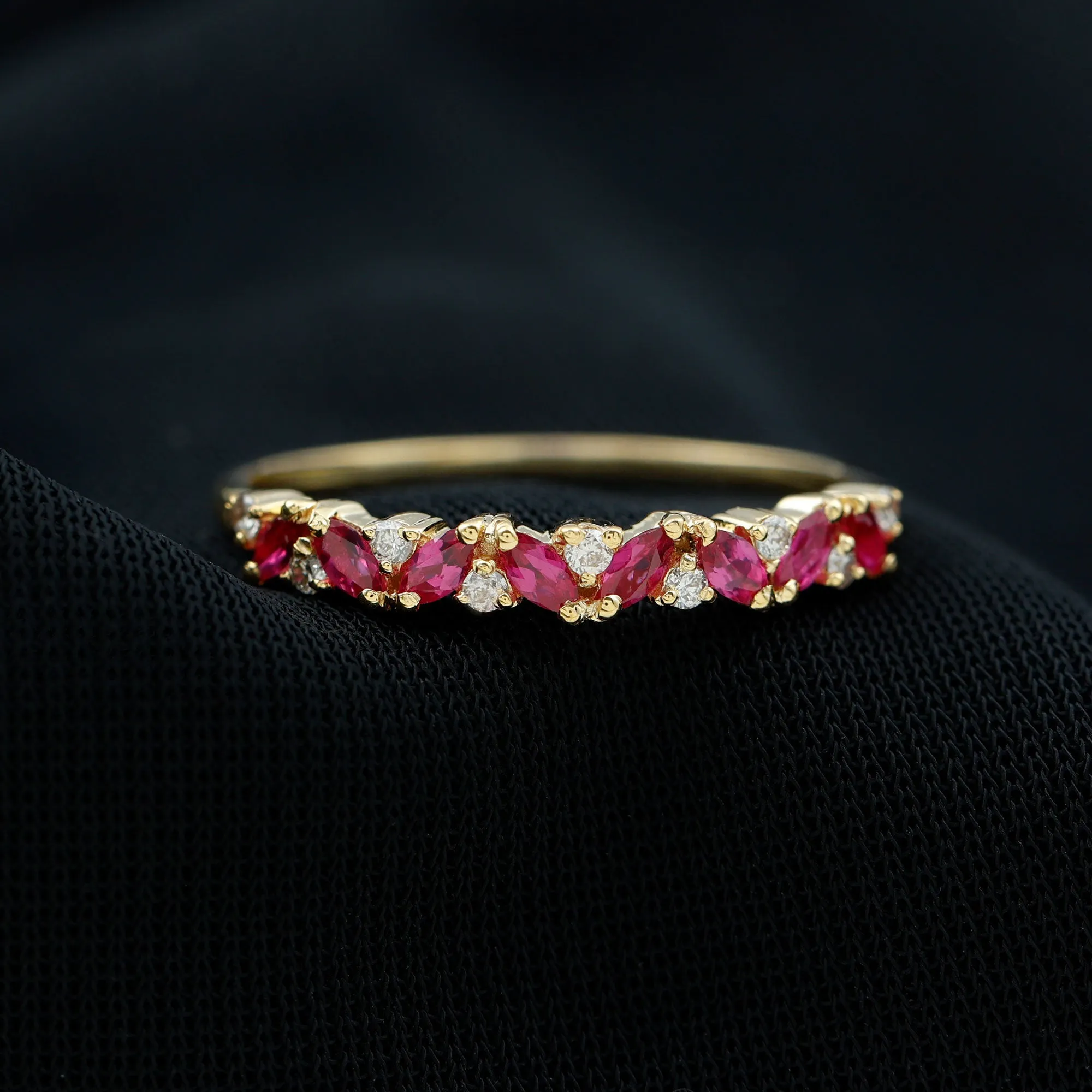 Marquise Cut Ruby Half Eternity Ring with Diamond