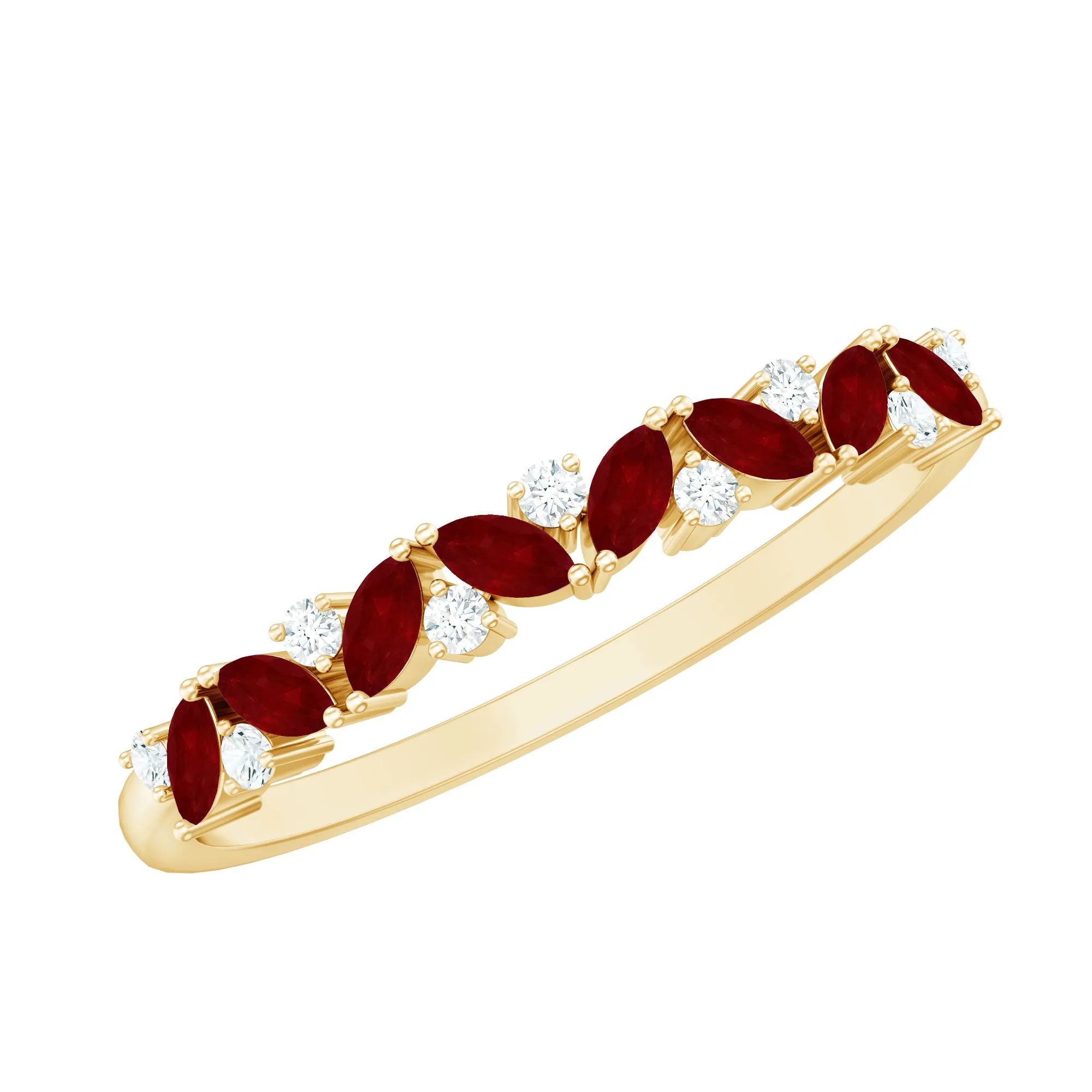 Marquise Cut Ruby Half Eternity Ring with Diamond