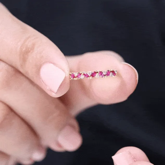 Marquise Cut Ruby Half Eternity Ring with Diamond