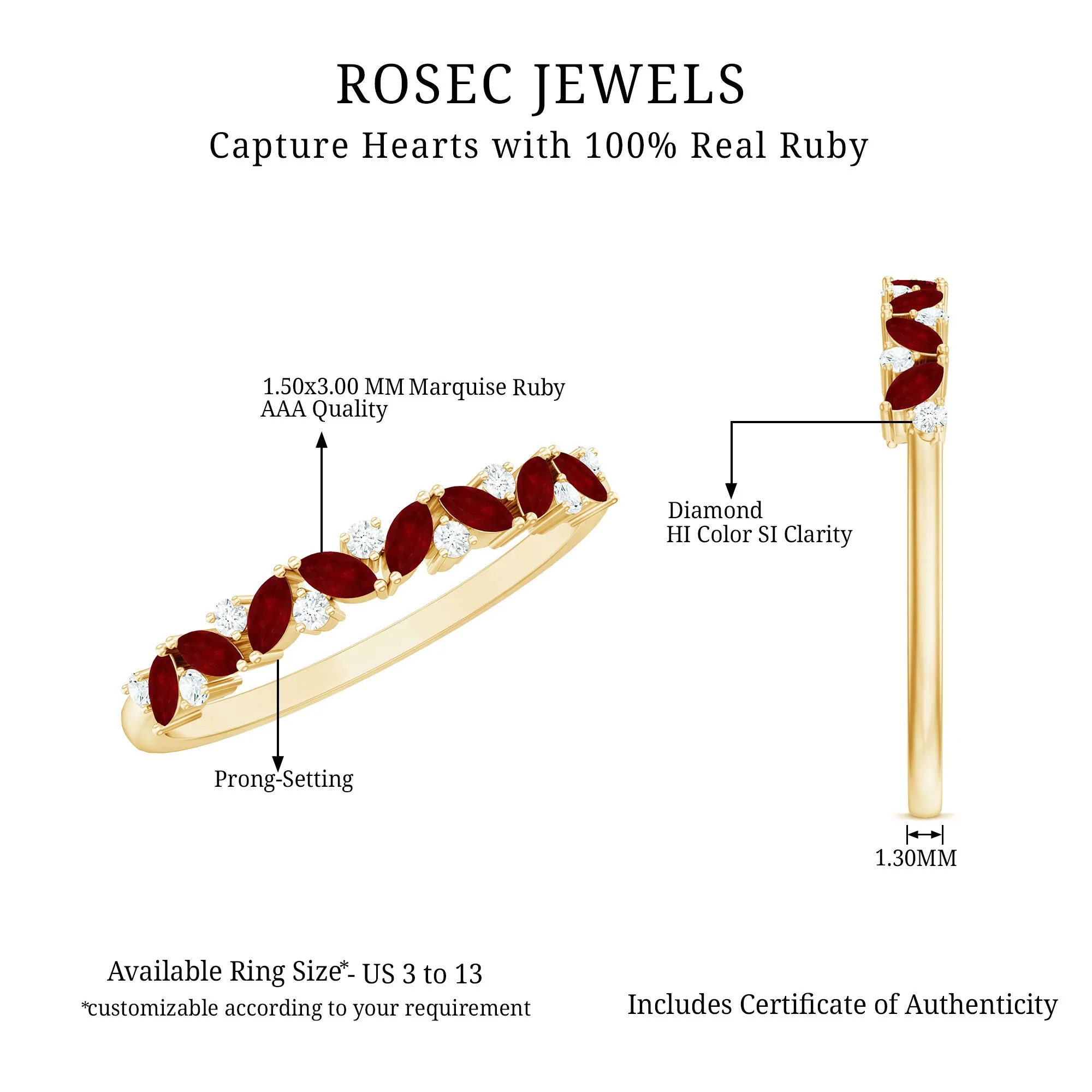 Marquise Cut Ruby Half Eternity Ring with Diamond