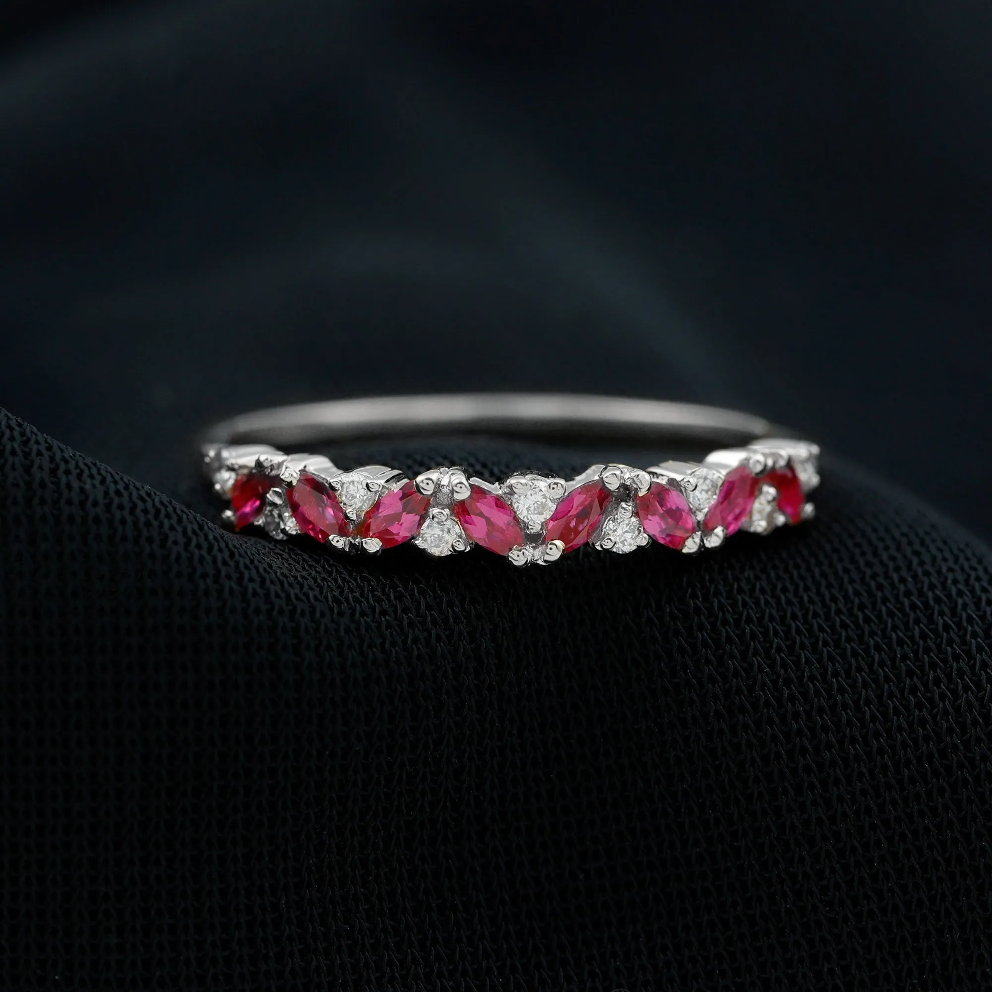 Marquise Cut Ruby Half Eternity Ring with Diamond