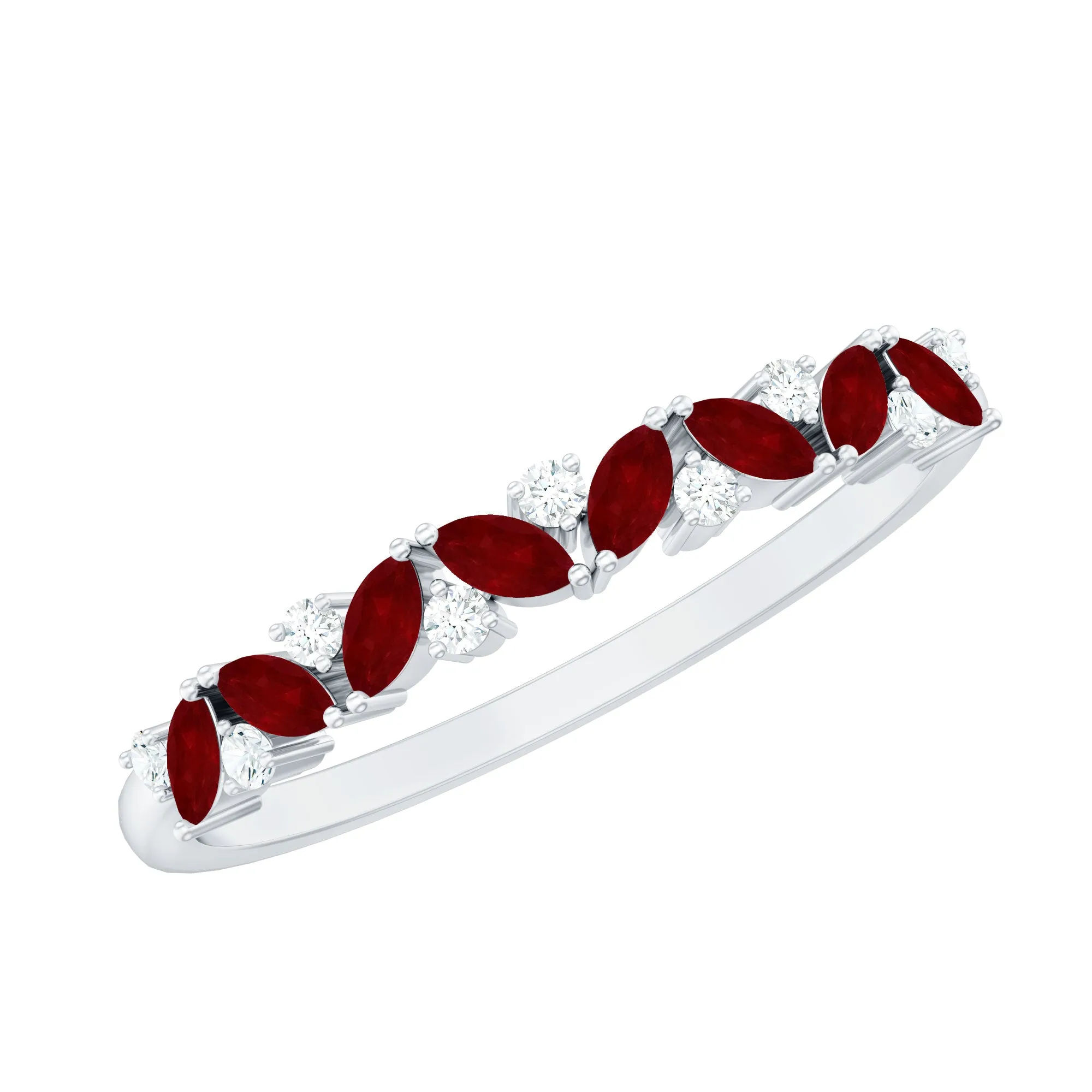 Marquise Cut Ruby Half Eternity Ring with Diamond