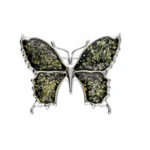 MILENA Brooch Silver and Amber Butterfly Green