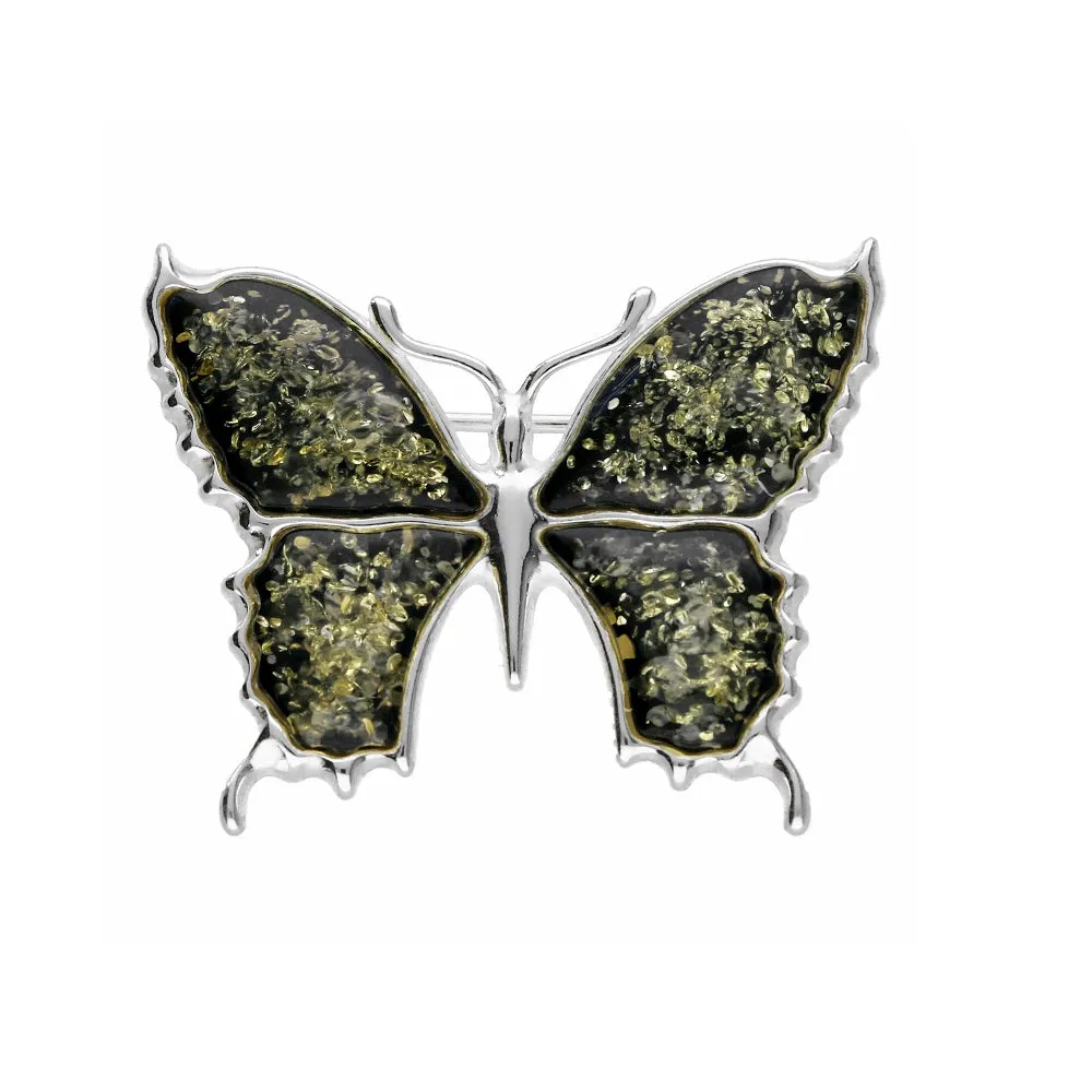 MILENA Brooch Silver and Amber Butterfly Green