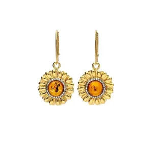 MILENA Gold Plated Sunflower Amber Drop Earrings