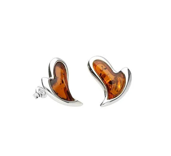 MILENA Heart Amber Stud Silver Earrings
